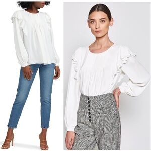 JOIE 70s Eyelet Embroidered Ruffle Pintuck Long Poet Sleeve Peasant‎ Blouse L